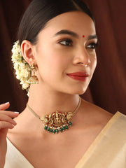 Temple Goddess Green Beads Jewellery Set