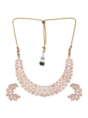 Statement Studded Leaf Design Rose Gold-Plated Jewellery Set