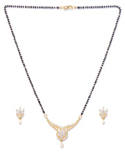 Desiner Floral Shaped Gold Plated American Diamond Mangalsutra Set For Women