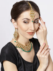 Emerald Kundan Gold Plated MaangTika Jewellery Set