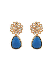 Blue Stone Floral Teardrops Gold-Plated Jewellery Set