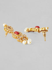 Gold Plated Temple Necklace Set With Multicolour Stones And Pearls