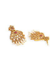 Gold plated Zirconia studded pearl beaded Long necklace set