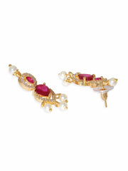 Blushing Elegance White Beaded Pink Stone AD Necklace Set