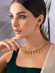 Gold Plated CZ Studded Floral Temple Jewellery Set