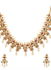 Gold Plated CZ Studded Floral Temple Jewellery Set