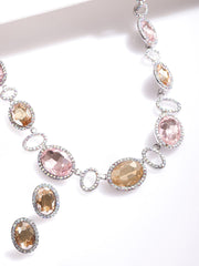 Rhodium-Plated Cherry and Golden Studded Multi-Color Rhinestones Embellished Necklace Set