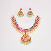Ruby green matt gold B ring necklace