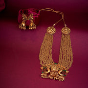 Matt gold guttapusalu ruby green haram with earrings
