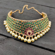 Real Kemp Micro Gold Polished AD Bridal Choker Necklace Set