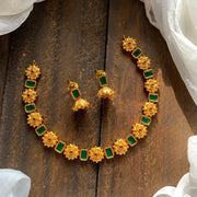 Matte Gold Rectangle Kid Friendly Flower AD Necklace Set